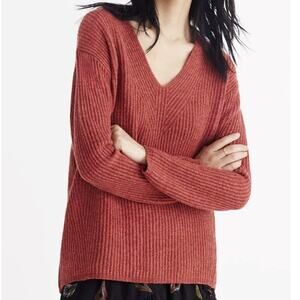 Madewell Woodside Pullover Sweater Heather Rust V-Neck Comfy Size Small